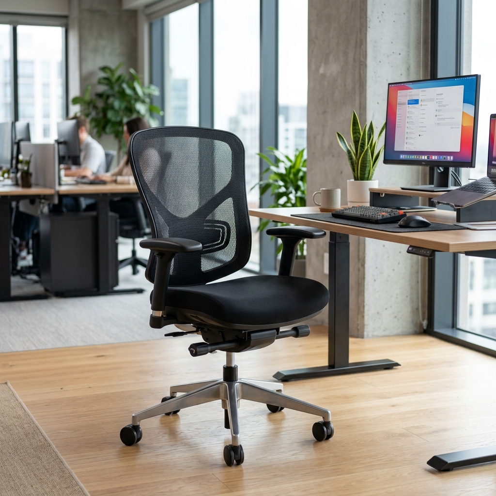 Ergonomic office chair with adjustable lumbar support and mesh backrest